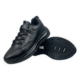 کفش اسپرت مردانه مدل کلارک، رنگ مشکی، رویه چرم یا پارچه توری تنفسی، کفی سفید ضخیم، مناسب دویدن و پیادهروی روزانه